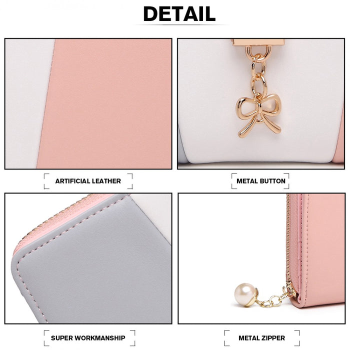 LP2030 - Miss Lulu Tri Colour Women's Leather Look Purse - Grey