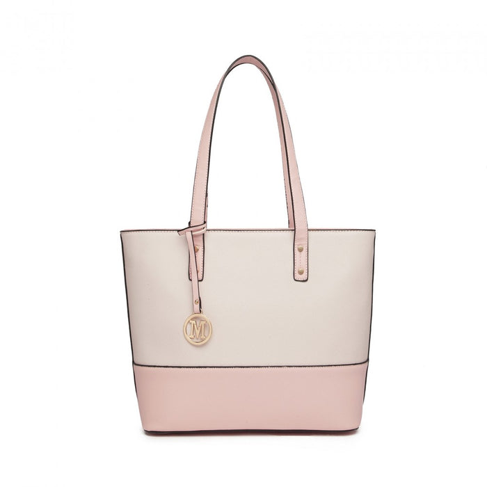 LG2023 - Miss Lulu Elegant 3-Piece Leather Look Tote Bag Set - Versatile & Chic for Every Occasion - Pink And Beige