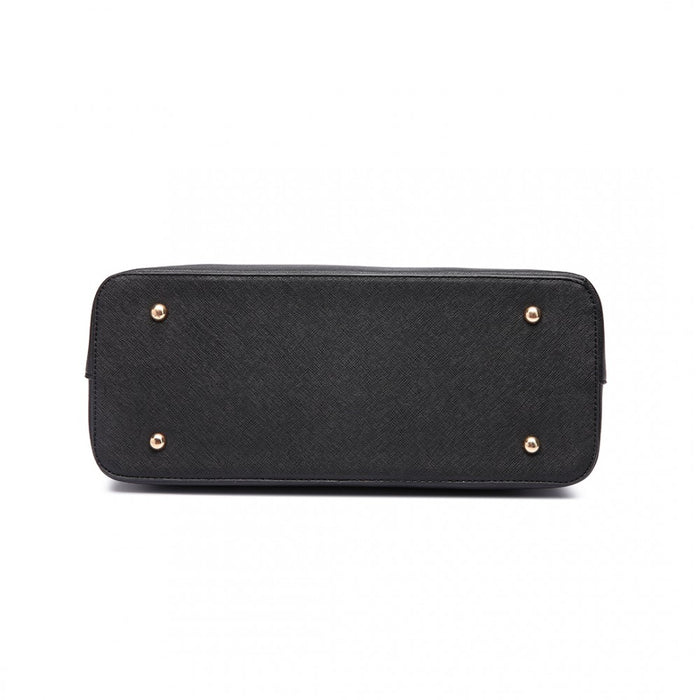 LT6648 - Miss Lulu Three Piece Tote Shoulder Bag And Clutch - Black
