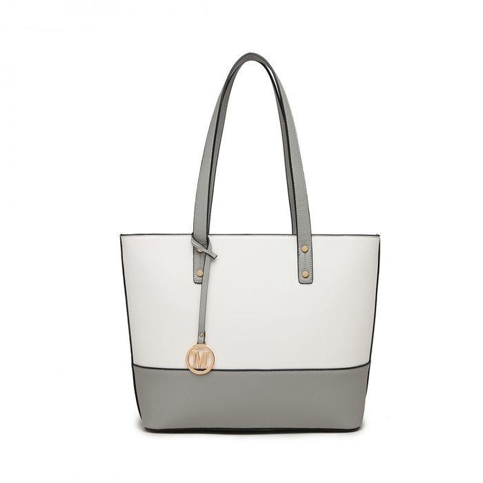LG2023 - Miss Lulu Elegant 3-Piece Leather Look Tote Bag Set - Versatile & Chic for Every Occasion - Grey And White