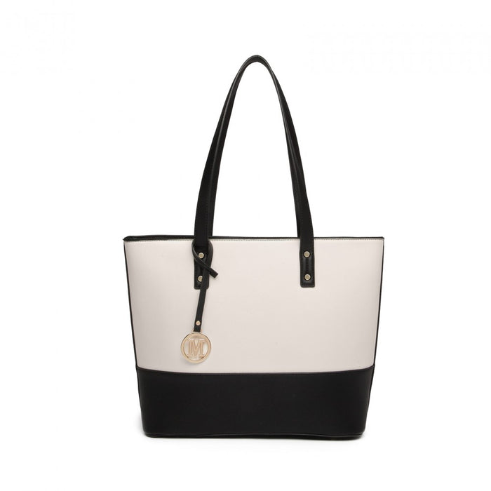 LG2023 - Miss Lulu Elegant 3-Piece Leather Look Tote Bag Set - Versatile & Chic for Every Occasion - Black And Beige