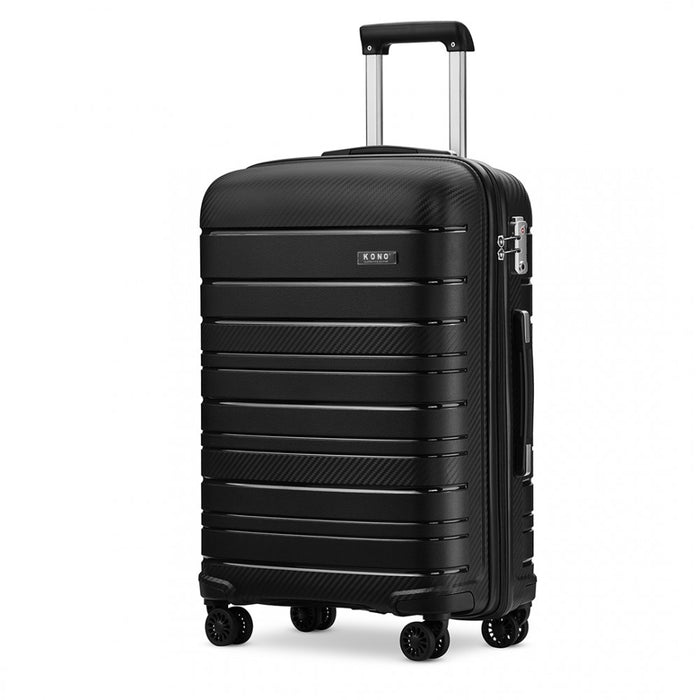 K2091L - Kono 24 Inch Multi Texture Hard Shell PP Suitcase - Classic Collection - Black
