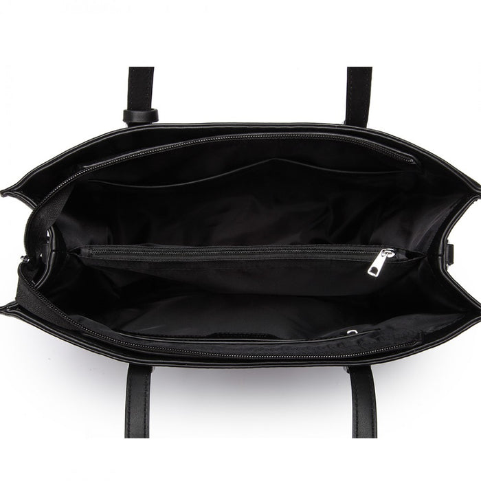 LN1909 - Miss Lulu Glossy Detail Shoulder Bag - Black