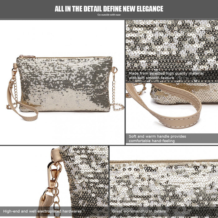 LH1765 - Miss Lulu Sequins Clutch Evening Bag Light - Gold
