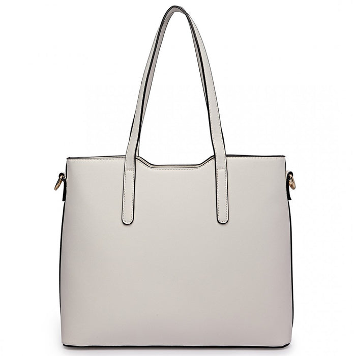 LT6648 - Miss Lulu Three Piece Tote Shoulder Bag And Clutch - White