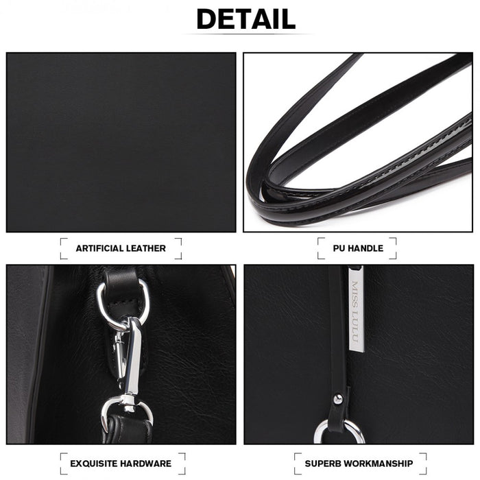 LN1909 - Miss Lulu Glossy Detail Shoulder Bag - Black