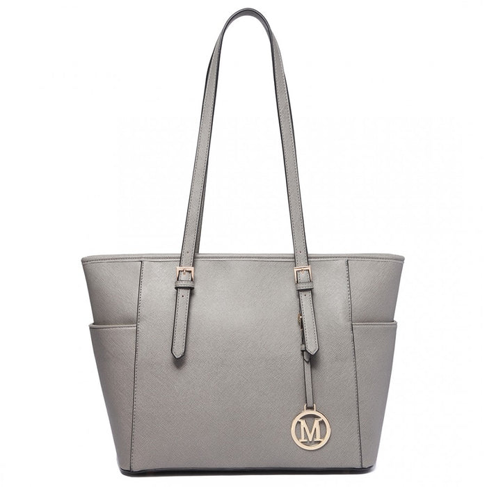 LM1642-1 - Miss Lulu Faux Leather Adjustable Handle Tote Bag - Grey