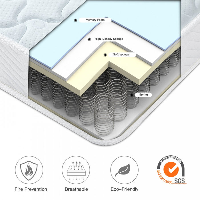 MTS004 - Good Nite Hybrid Memory Foam & Spring Mattress – Pressure Relief, Motion Isolation & Breathable Support - 135×190×18cm