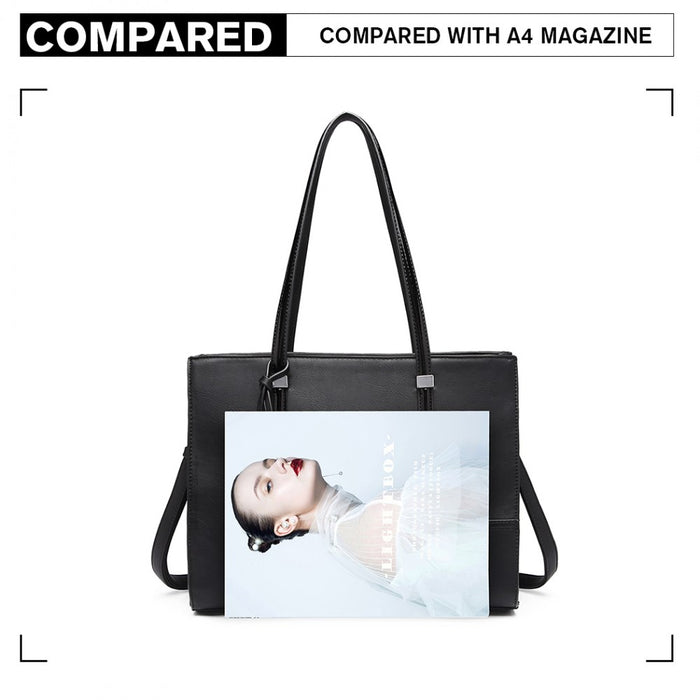 LN1909 - Miss Lulu Glossy Detail Shoulder Bag - Black