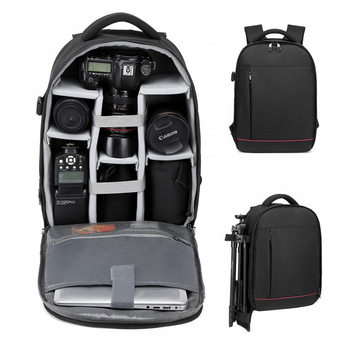 E6928 - Kono Water Resistant Shockproof DSLR Camera Backpack - Black