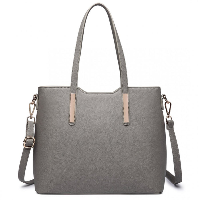 LT6648 - Miss Lulu Three Piece Tote Shoulder Bag And Clutch - Grey