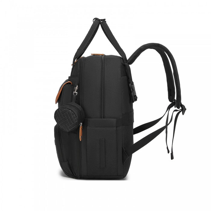 BCK2615 - Kono 3-in-1 Mummy Nappy Backpack Set with Changing Mat & Insulated Pacifier Pouch - Black
