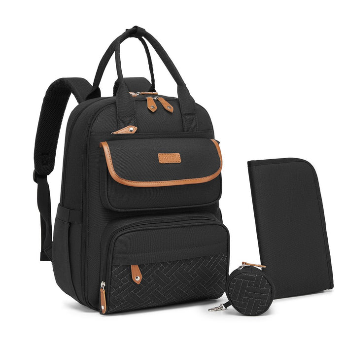 BCK2615 - Kono 3-in-1 Mummy Nappy Backpack Set with Changing Mat & Insulated Pacifier Pouch - Black