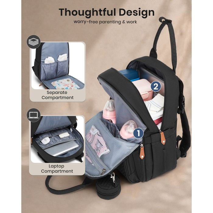 BCK2615 - Kono 3-in-1 Mummy Nappy Backpack Set with Changing Mat & Insulated Pacifier Pouch - Black