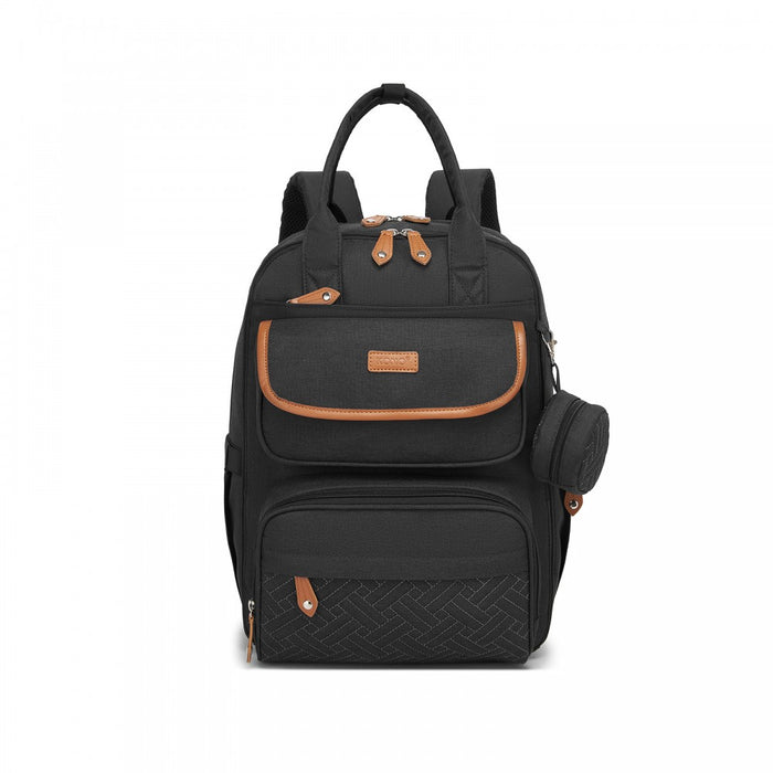 BCK2615 - Kono 3-in-1 Mummy Nappy Backpack Set with Changing Mat & Insulated Pacifier Pouch - Black