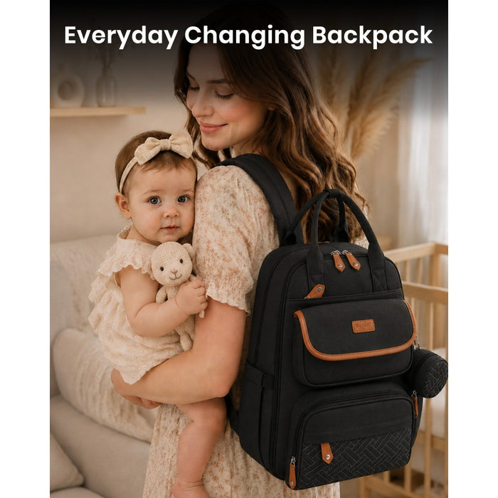 BCK2615 - Kono 3-in-1 Mummy Nappy Backpack Set with Changing Mat & Insulated Pacifier Pouch - Black