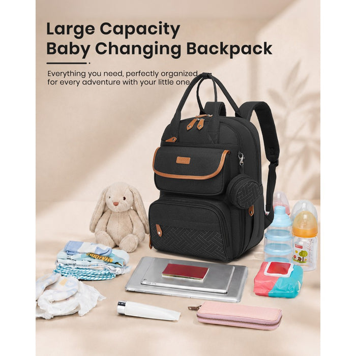 BCK2615 - Kono 3-in-1 Mummy Nappy Backpack Set with Changing Mat & Insulated Pacifier Pouch - Black