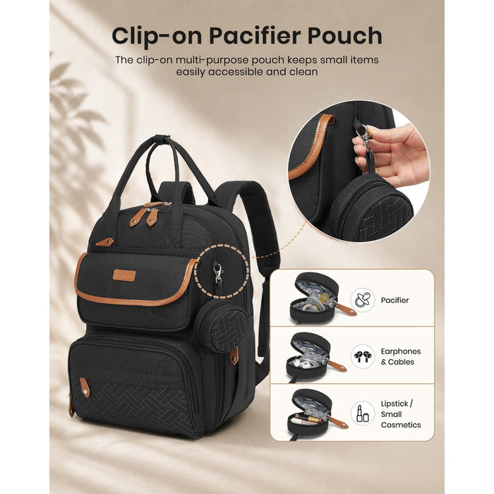 BCK2615 - Kono 3-in-1 Mummy Nappy Backpack Set with Changing Mat & Insulated Pacifier Pouch - Black