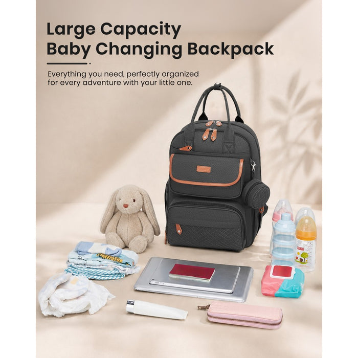 BCK2615 - Kono 3-in-1 Mummy Nappy Backpack Set with Changing Mat & Insulated Pacifier Pouch - Grey
