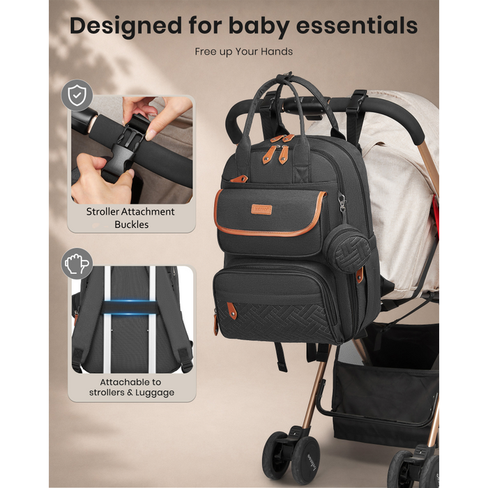 BCK2615 - Kono 3-in-1 Mummy Nappy Backpack Set with Changing Mat & Insulated Pacifier Pouch - Grey