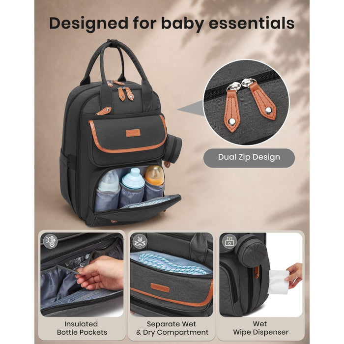 BCK2615 - Kono 3-in-1 Mummy Nappy Backpack Set with Changing Mat & Insulated Pacifier Pouch - Grey