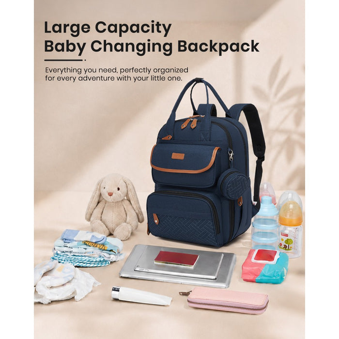 BCK2615 - Kono 3-in-1 Mummy Nappy Backpack Set with Changing Mat & Insulated Pacifier Pouch - Navy