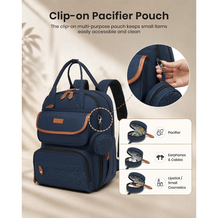 BCK2615 - Kono 3-in-1 Mummy Nappy Backpack Set with Changing Mat & Insulated Pacifier Pouch - Navy