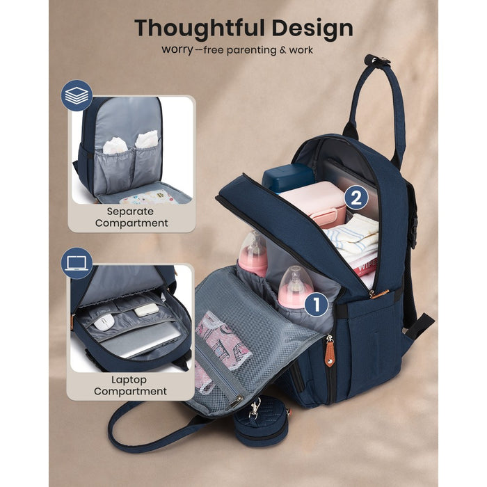 BCK2615 - Kono 3-in-1 Mummy Nappy Backpack Set with Changing Mat & Insulated Pacifier Pouch - Navy