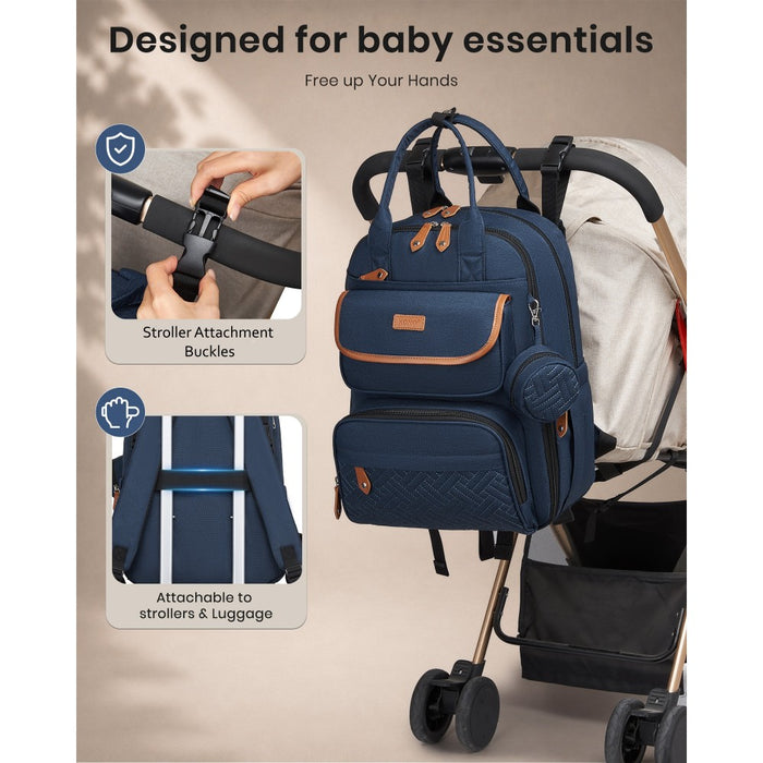 BCK2615 - Kono 3-in-1 Mummy Nappy Backpack Set with Changing Mat & Insulated Pacifier Pouch - Navy