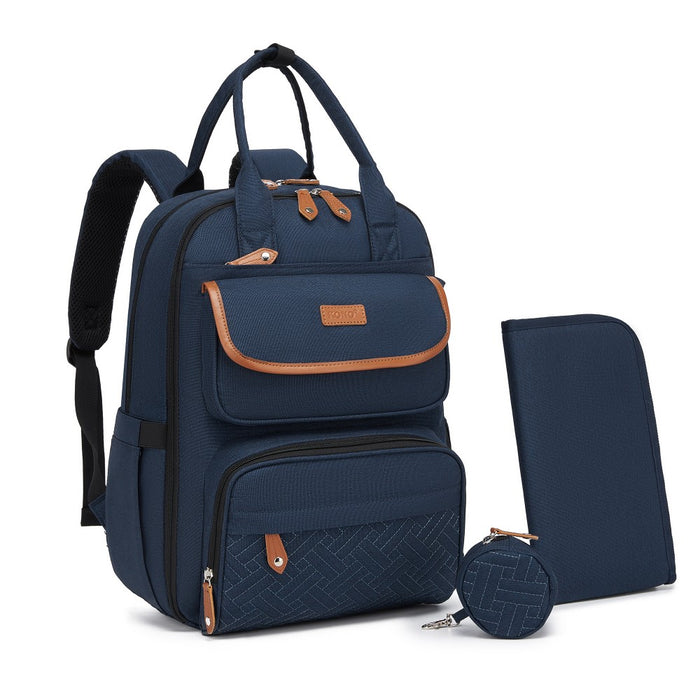 BCK2615 - Kono 3-in-1 Mummy Nappy Backpack Set with Changing Mat & Insulated Pacifier Pouch - Navy