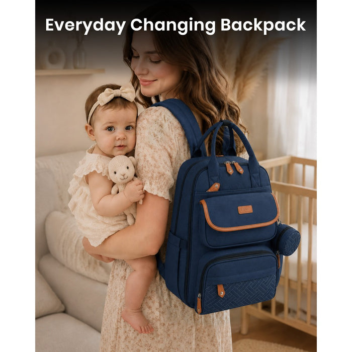BCK2615 - Kono 3-in-1 Mummy Nappy Backpack Set with Changing Mat & Insulated Pacifier Pouch - Navy
