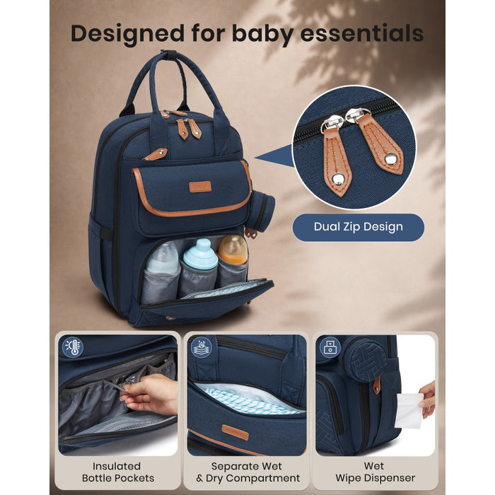 BCK2615 - Kono 3-in-1 Mummy Nappy Backpack Set with Changing Mat & Insulated Pacifier Pouch - Navy