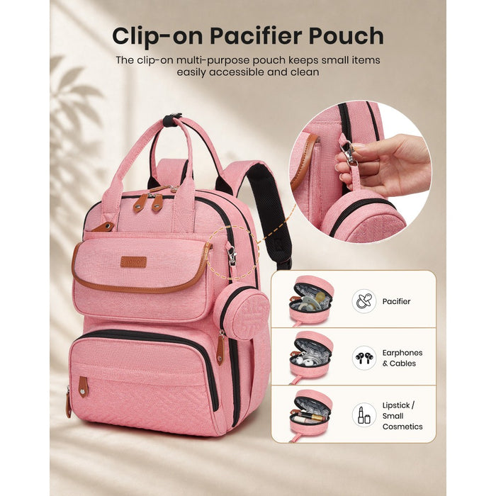 BCK2615 - Kono 3-in-1 Mummy Nappy Backpack Set with Changing Mat & Insulated Pacifier Pouch - Pink