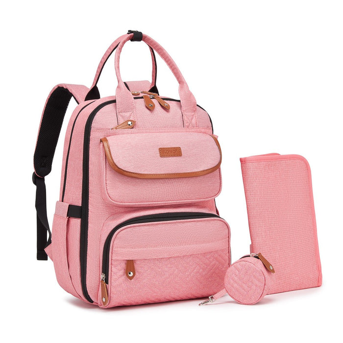 BCK2615 - Kono 3-in-1 Mummy Nappy Backpack Set with Changing Mat & Insulated Pacifier Pouch - Pink