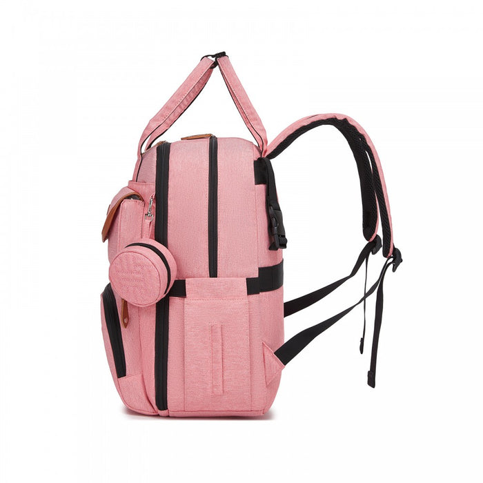 BCK2615 - Kono 3-in-1 Mummy Nappy Backpack Set with Changing Mat & Insulated Pacifier Pouch - Pink