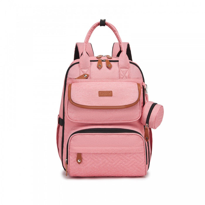 BCK2615 - Kono 3-in-1 Mummy Nappy Backpack Set with Changing Mat & Insulated Pacifier Pouch - Pink