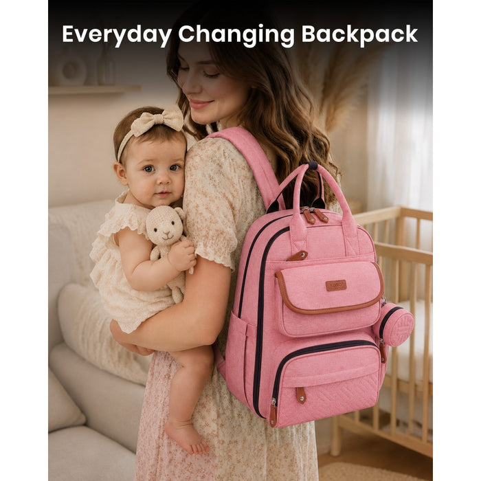 BCK2615 - Kono 3-in-1 Mummy Nappy Backpack Set with Changing Mat & Insulated Pacifier Pouch - Pink