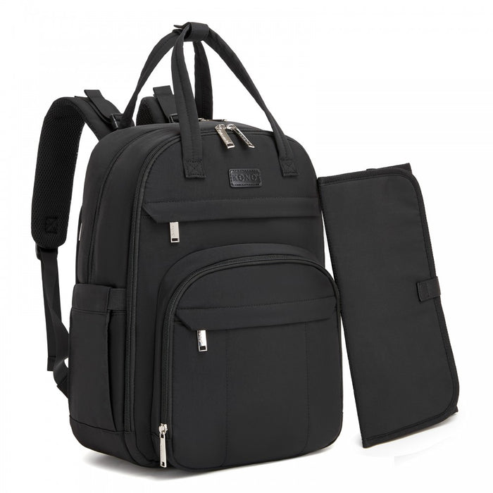 BCK2623 - Kono 2-in-1 Nappy Changing Backpack Set, Large Capacity Diaper Bag With Changing Mat - Black