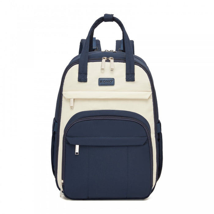 BCK2623 - Kono 2-in-1 Nappy Changing Backpack Set, Large Capacity Diaper Bag With Changing Mat - Navy And Beige