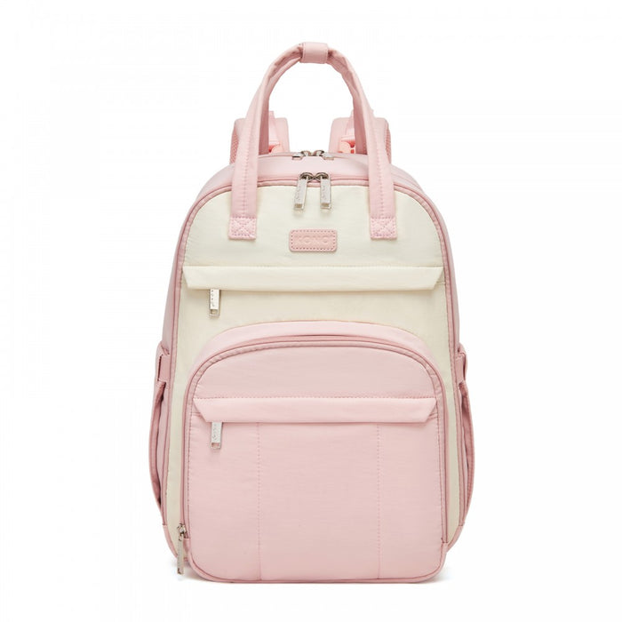 BCK2623 - Kono 2-in-1 Nappy Changing Backpack Set, Large Capacity Diaper Bag With Changing Mat - Pink And Beige