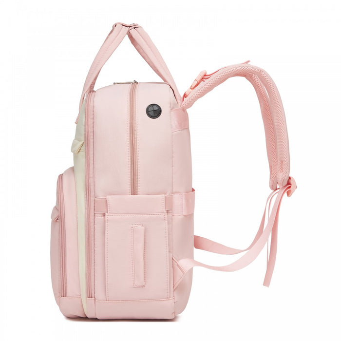 BCK2623 - Kono 2-in-1 Nappy Changing Backpack Set, Large Capacity Diaper Bag With Changing Mat - Pink And Beige