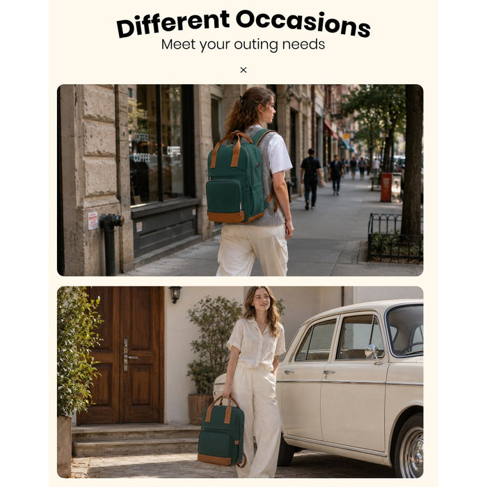 BPK2502 - Kono Casual Contemporary Backpack with Laptop Sleeve & Padded Straps for Daily Commute - Green and Brown
