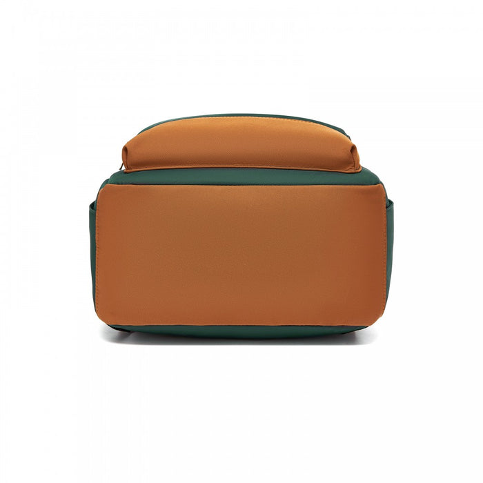 BPK2502 - Kono Casual Contemporary Backpack with Laptop Sleeve & Padded Straps for Daily Commute - Green and Brown