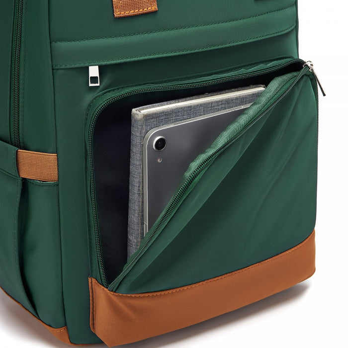 BPK2502 - Kono Casual Contemporary Backpack with Laptop Sleeve & Padded Straps for Daily Commute - Green and Brown