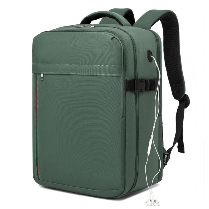 BPK2504 - Kono 20L Cabin Backpack with Red Trim for 15.6” Laptop – Water-Resistant Travel Daypack with Luggage Strap - Green