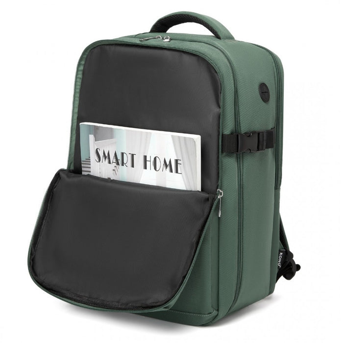 BPK2504 - Kono 20L Cabin Backpack with Red Trim for 15.6” Laptop – Water-Resistant Travel Daypack with Luggage Strap - Green