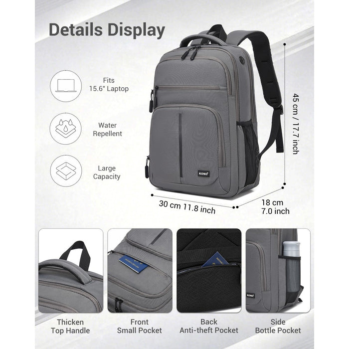 BPK2518 - Kono Laptop Backpack with 15.6" Laptop Compartment, Comfortable & Durable for Work and Business Trips - Grey