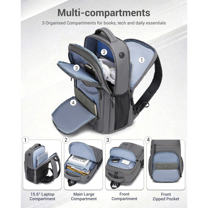BPK2518 - Kono Laptop Backpack with 15.6" Laptop Compartment, Comfortable & Durable for Work and Business Trips - Grey