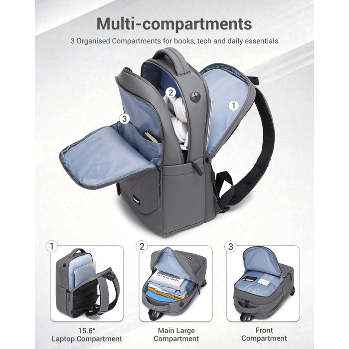 BPK2519 - Kono Laptop Backpack with 15.6" Laptop Compartment, Stylish Commuter Bag with Reflective Straps - Grey