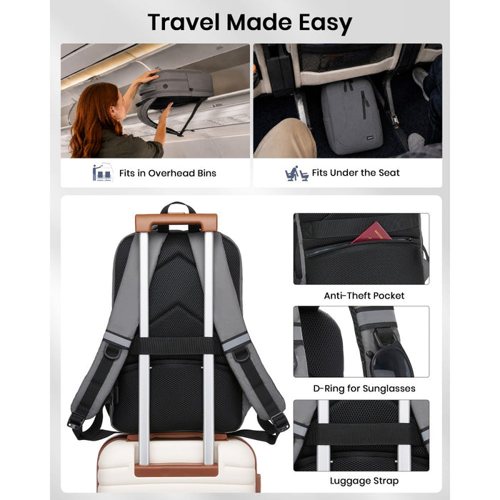 BPK2519 - Kono Laptop Backpack with 15.6" Laptop Compartment, Stylish Commuter Bag with Reflective Straps - Grey